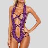 2025 Womens Lingerie Sexy Deep V Neck B-abydoll Floral Lace Cut Out Sleepwear O-ne Piece Nightgown Chemise (Purple, XL) view 3