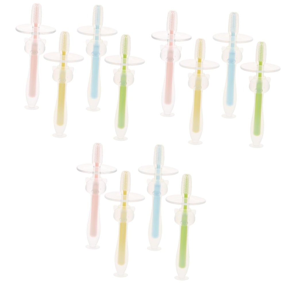 VICASKY 12pcs Silicone Toothbrush Boy Girl Training Toothbrush Suction Base for Year Old First Extra Soft