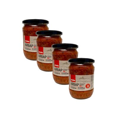 Aida Jar Ajvar Homemade Hot 540G (580Ml) Homemade Style Vegetable Spread Ready to Serve Product of Bulgaria Pack of 4