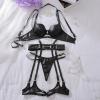 2025 Hot Sexy Leather Lingerie Set Nightclub Wear Restraint Underwear with Hollow Out Straps for Daily Home Use (Black, S) view 2