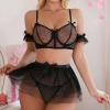 Women's Sexy Lace Lingerie Set Comfortable Mesh Chemise Nightwear for Home Leisure with Detailed Size (Black, M) view 3