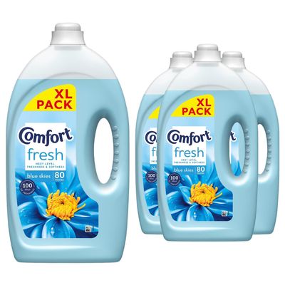 Comfort Blue Skies Fabric Conditioner 80 Washes 2.4L Fabric Softener Washing Liquid, Lasting Freshness and Softness with Stay Fresh Technology for 100 Days, 4 Pack