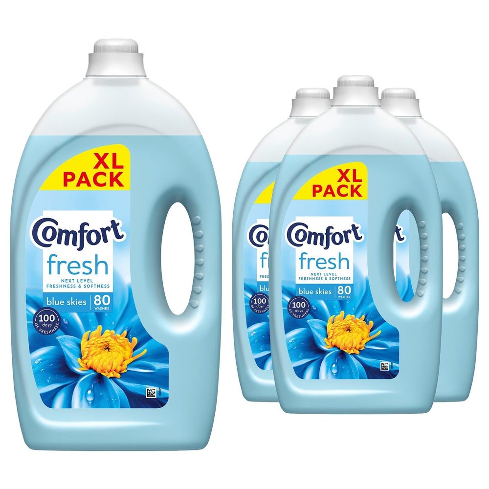 Comfort Blue Skies Fabric Conditioner 80 Washes 2.4L Fabric Softener Washing Liquid, Lasting Freshness and Softness with Stay Fresh Technology for 100 Days, 4 Pack