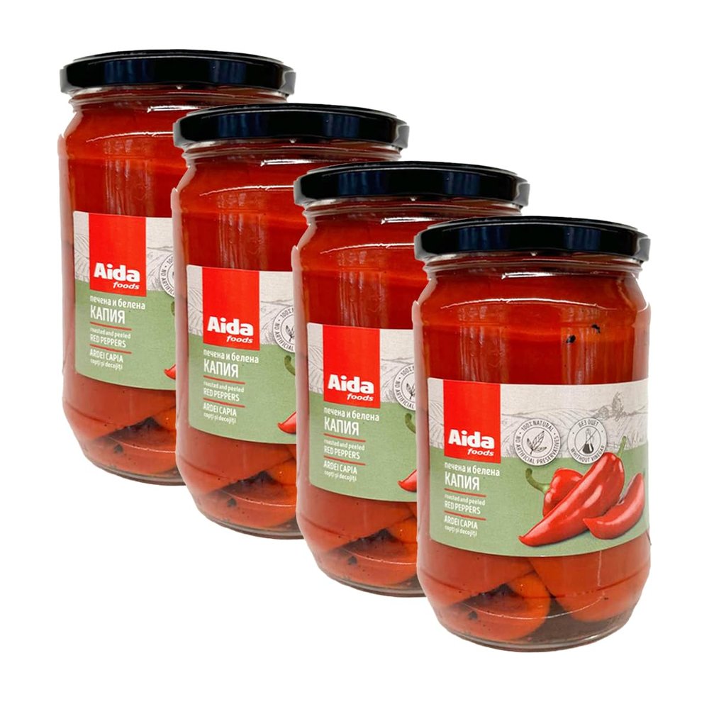 Aida Jar Roasted and Peeled Red Peppers 680G Ardei Capia Copt Decojit Ready to Serve Product of Bulgaria Pack of 4