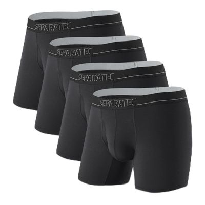 Separatec Separate Pouch Mens Underwear Breathable & Soft Moisture Wicking Micro Modal Support Boxer Briefs with Fly 4 Pack, Black*4, M