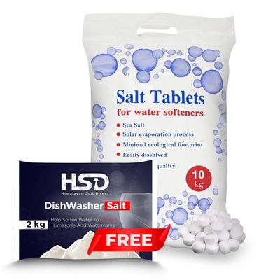 Water Softener Tablets 10kg + FREE Dishwasher Salt 2kg | Hard Water Treatment Gift Pack | Limescale Protection for Appliances