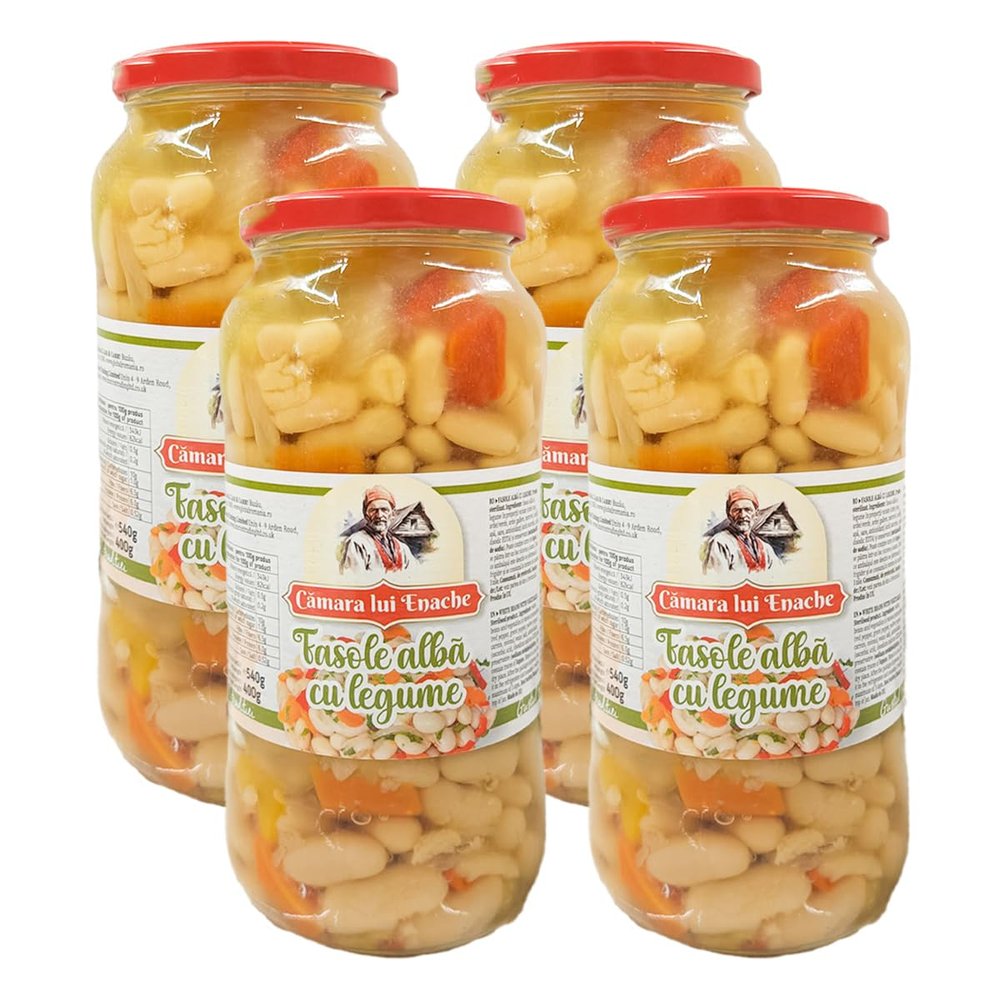 Camara Lui Enache Fasole Alba Cu Legume 540G White Beans with Vegetables The Taste of Tradition Ready to Serve Product of Romania Pack of 4