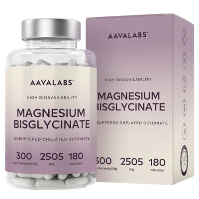 Chelated Magnesium Bisglycinate 2505mg per Daily Dose (Elemental 300 mg) - Unbuffered High Strength Magnesium Supplements for Women and Men 180 Capsules - Vegan