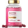 Biotin Hair Growth Gummies 10,000mcg | 120 Count | High Strength Supplement for Hair and Skin Support | Strawberry Flavour | Vegan | By Carlyle view 1