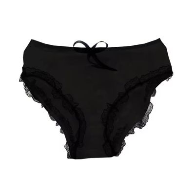PVC Transparent Mini Patchwork Lace Panties Wet Look Leather Latex Plastic Bikini Panties Customizable,Black,XXL