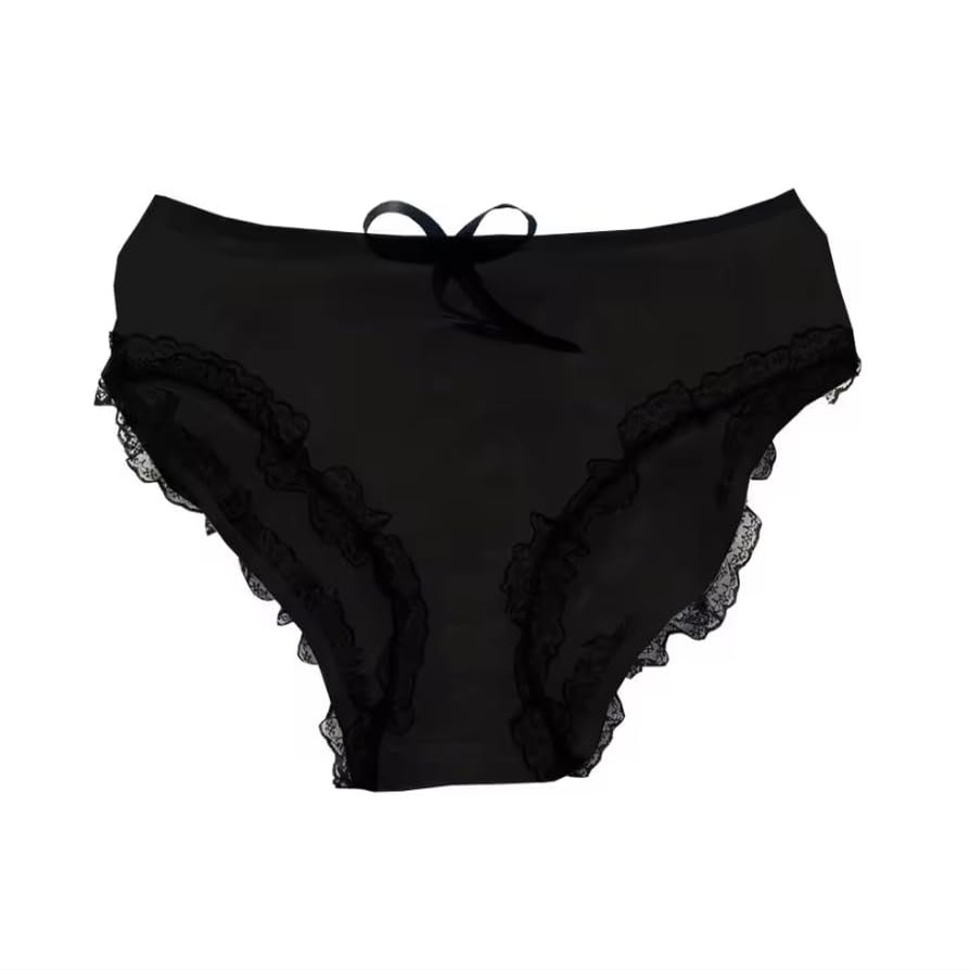 PVC Transparent Mini Patchwork Lace Panties Wet Look Leather Latex Plastic Bikini Panties Customizable,Black,XXL