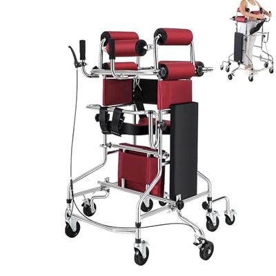 Upright Walker with Seat for Seniors, Hemiplegia Rehabilitation Standing Frame, Portable Walking Aid with 10 Adjustable Height Levels for Adults