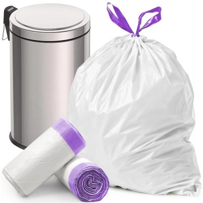 10 Litre Bin Bags Small Bin Bags White 10L Food Drawstring Waste Bags with Tie Handles Strong Leakproof Pedal Bin Liners for Bathroom Kitchen Office 80 Count Durable Heavy Duty Trash Bags Easy