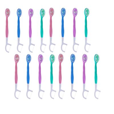 AYNKH 16PCS Disposable Toothpaste Toothbrush, Portable for Travelling, 3-in-1 Function, Comes with Toothbrush Floss Tongue Brush Fresh Breath, Mini Brush, Pre-Coated Toothpaste Brush, Mixed Flavours