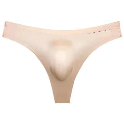 3 PCS Sexy Transparent Underwear Men Thongs Sports Fitness Letter Thin Hip Panties G-Strings Ice Silk Low Waist Seamless(Skin 3PCS,L)