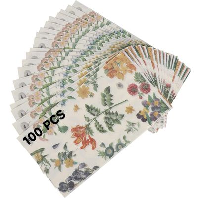 100 Disposable Floral Paper Napkins, 3-Ply Hand Towels For Parties, 12.9 X 15.7 Inches, Elegant Flower Design For Weddings, Holidays, And Birthdays