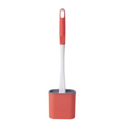 1 Pack Toilet Brush, Bathroom Silicone Toilet Brushes and Holder Sets with No-Slip Long Plastic Handle and Soft Flexible Bristles (Red)