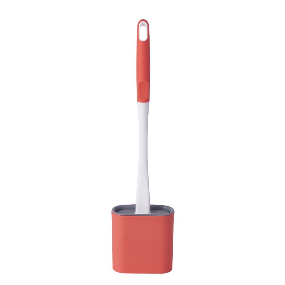 1 Pack Toilet Brush, Bathroom Silicone Toilet Brushes and Holder Sets with No-Slip Long Plastic Handle and Soft Flexible Bristles (Red)