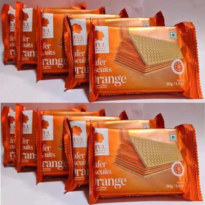 Atul Bakery Wafer Biscuits 30g Light & Crispy Wafers with Creamy Filling Perfect Tea-Time Snack Travel-Friendly & Tasty Treat (Pack of 10, Orange)