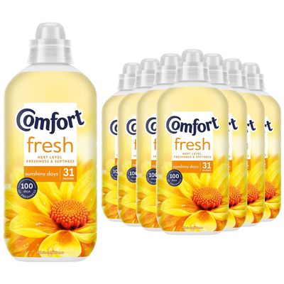 Comfort Sunshiny Days Fabric Conditioner 31 Washes 930ml Fabric Softener Washing Liquid, Long Lasting Freshness and Softness with Stay Fresh Technology for 100 Days, 8 Pack