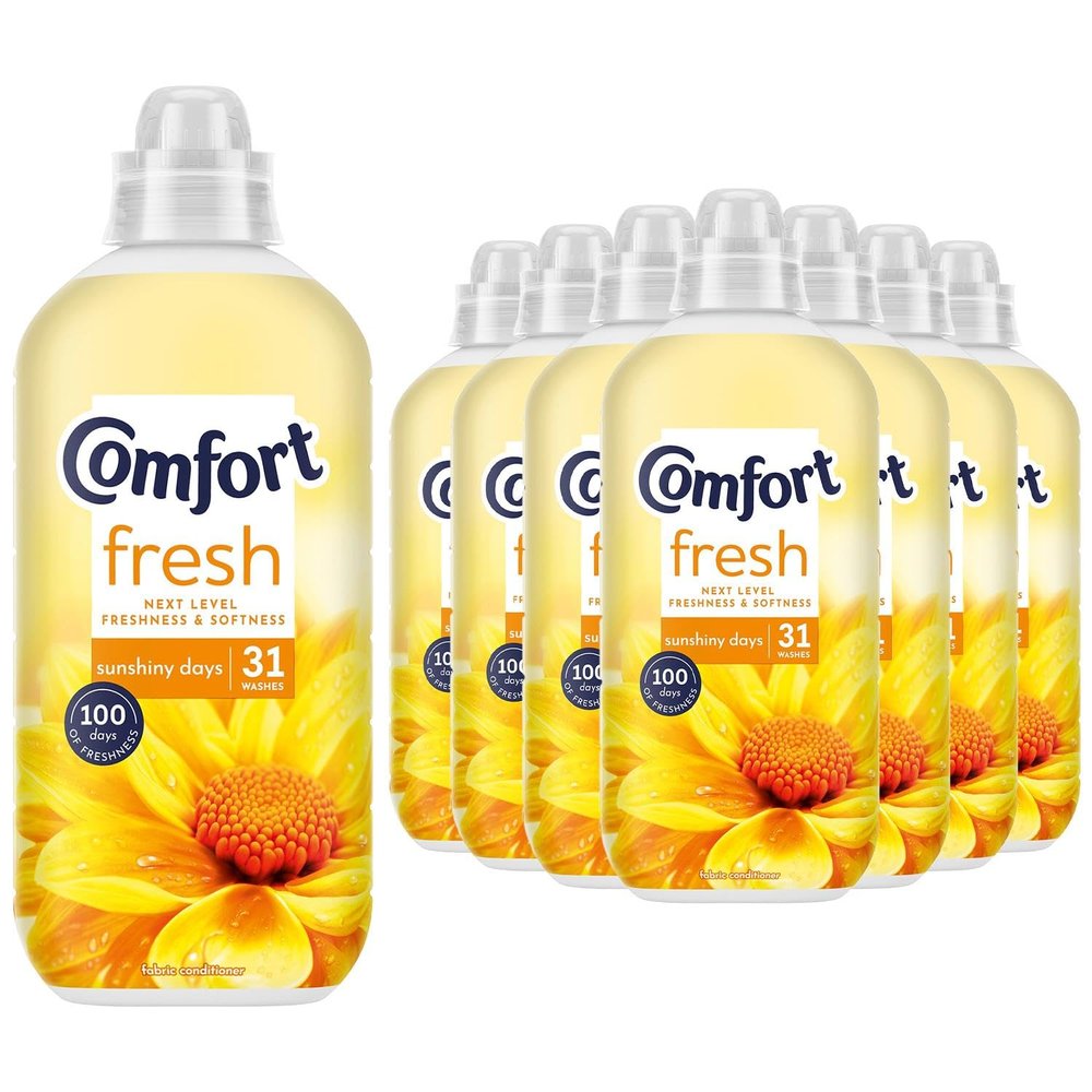 Comfort Sunshiny Days Fabric Conditioner 31 Washes 930ml Fabric Softener Washing Liquid, Long Lasting Freshness and Softness with Stay Fresh Technology for 100 Days, 8 Pack