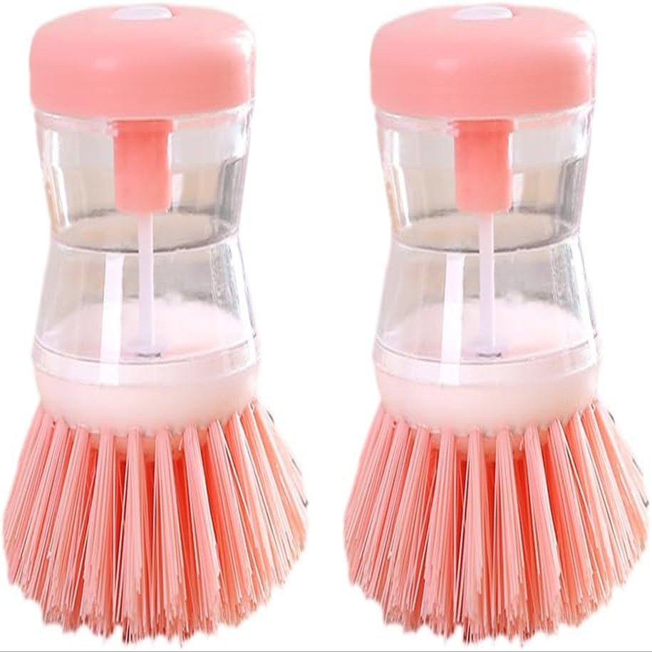2 Pcs Pink Dish Brush with Soap Dispenser, Soap Dispensing Brush, Dish Pot Pan Sink Cleaning, Kitchen Brush, Dish Brush Washing Utensils, Soap Dispensing, Washing Up Liquid Dispenser