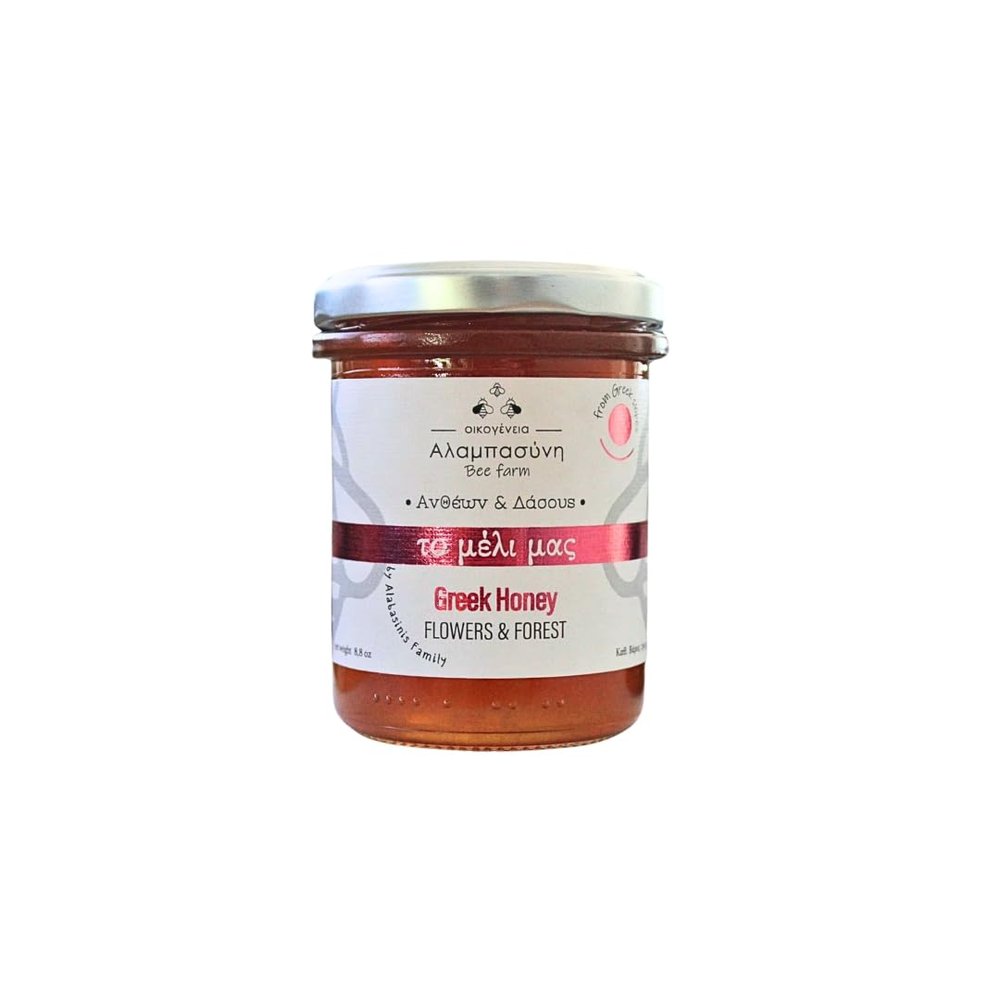 Alabasinis Greek Flower & Forest Honey 250g Raw, Natural & Unfiltered 100% Pure Artisan Honey from Greece No Added Sugar, Rich in Antioxidants