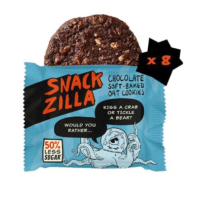 Snackzilla Chocolate Cookies (Pack of 8 x 30g) - 50% Less Sugar Cookies Oat Biscuits Multipack Soft Baked Lunch Box Snacks Healthy Snacks for Kids Vegan Biscuits Individually Wrapped