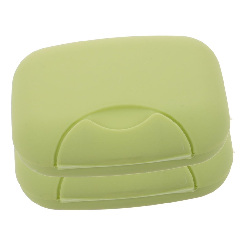 2pcs Portable Green Plastic Soap Box with Lid Travel