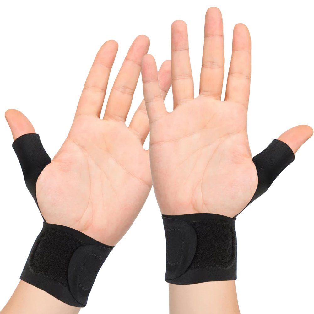 2pcs Thumb Support Brace for Arthritis Pain Relief, Compression Spandex Thumb Sleeve for Joint Pain, Tendonitis, Sprains Lightweight Thumb Protector for Left & Right Hands, Black, One Size Fits Most