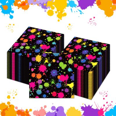100 Pcs Glow Party Napkins Neon Birthday Rainbow Disposable Paper Tissue Napkins for Musical Leaf Soccer Party Decorations Supplies Glow in The Dark Parties, Music Festivals, Graduation, BBQs