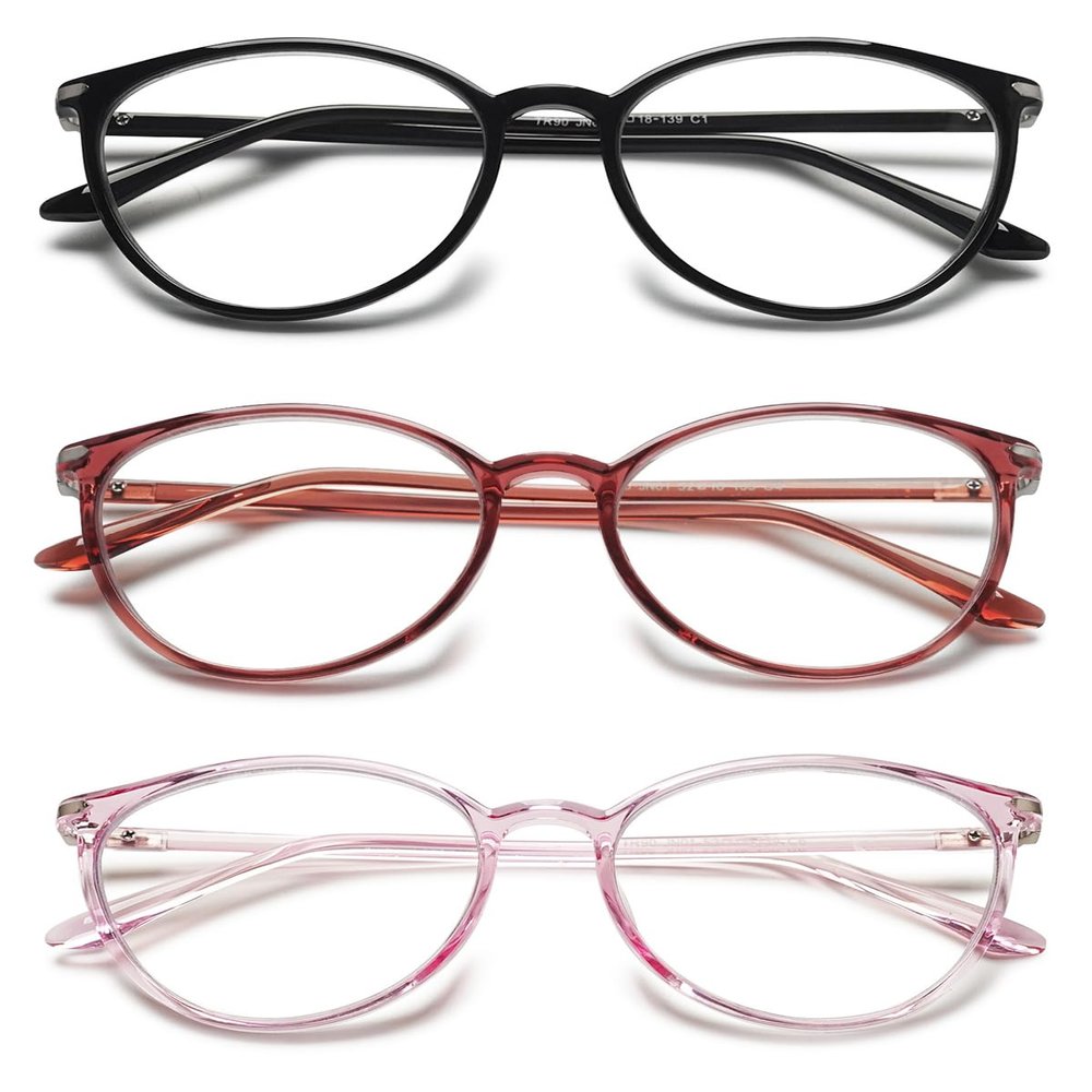KOOSUFA Lightweight TR90 Blue Light Blocking Reading Glasses Women Men Oval Computer Readers Stylish Eyewear Eyeglasses 3 Colors Set +1.5