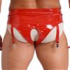 Nyeemya Men's Patent Leather Open Crotch Underwear High Waist Hollow Out Briefs with Garter Clips Red XXL view 3