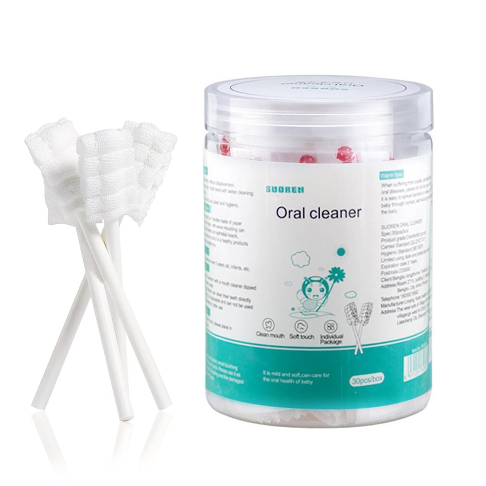 Baby Oral Cleaner 30 PCS, Infant Tongue Cleaner Disposable Baby Toothbrush for Newborn, Gauze Gum Cleaner, Infant Mouth Cleaning Stick Dental Care from 0 to 36 Months