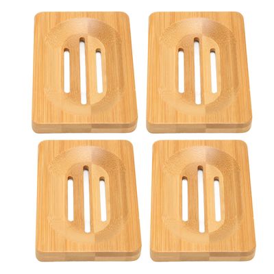 Elegant Bamboo Soap Dish Holder for Bathroom - 4pcs Self-Draining Soap Tray with Bamboo Material - Ideal for Home and Hotel Use