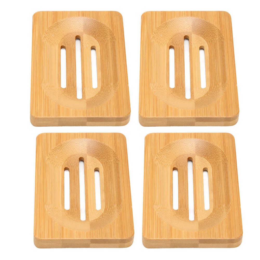 Elegant Bamboo Soap Dish Holder for Bathroom - 4pcs Self-Draining Soap Tray with Bamboo Material - Ideal for Home and Hotel Use