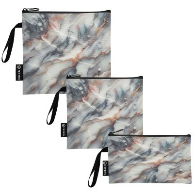 RPLIFE Beautiful Marble Texture Washable Snack Bags and Sandwich Bag Reusable, Zipper Food Storage Pouch for Travel Work Office School (Set of 3: S/M/L)