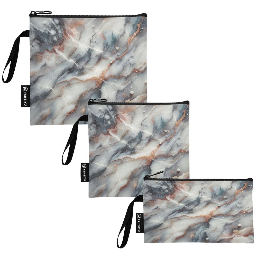 RPLIFE Beautiful Marble Texture Washable Snack Bags and Sandwich Bag Reusable, Zipper Food Storage Pouch for Travel Work Office School (Set of 3: S/M/L)