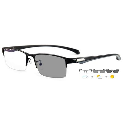 ABETOS Half Metal Frame Photochromic Reading Glasses Colour Change Transition UV400 Protection Blue Light Blocking Outdoor Sun Readers Eyeglasses for Men, Black+3.0