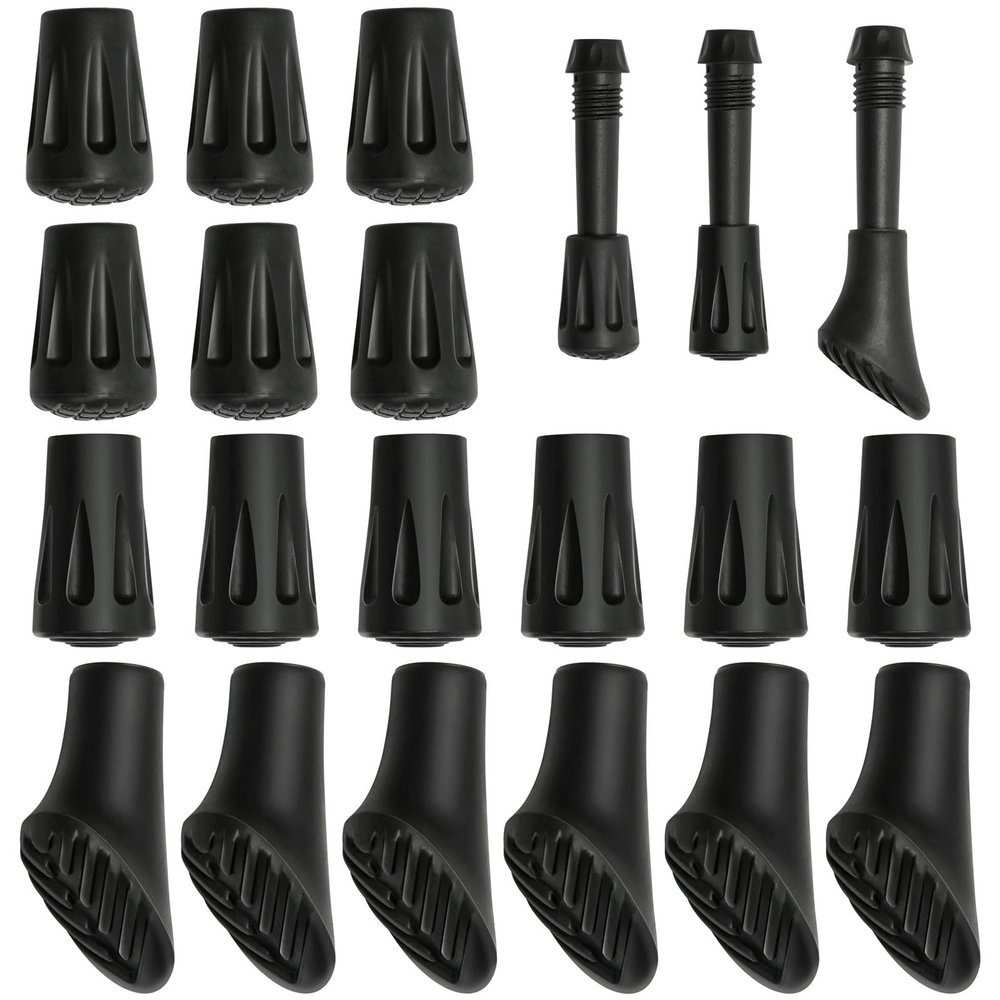 18 Pieces Walking Stick Rubber Ends & Trekking Pole Tips, Non-Slip Heavy Duty Rubber Ferrules, Universal Replacement for Walking/Hiking Poles - All Terrain Asphalt Gravel Mountain - 3 Styles