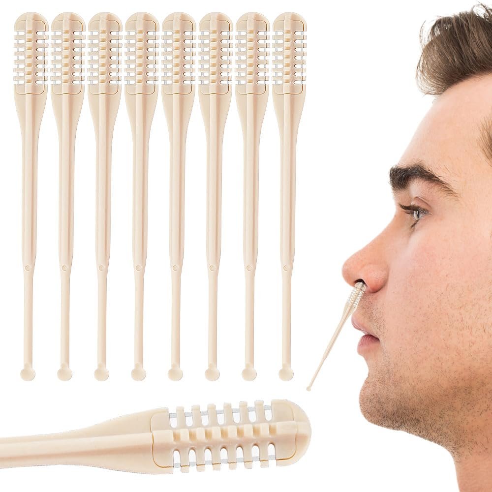 2 in 1 Nasal Hair Cutter for Men, 2025 New Nose Hair Trimmer with Portable Ear Picker, Handheld 360 Rotating Nostril Hair Remover Tool (8 pcs)