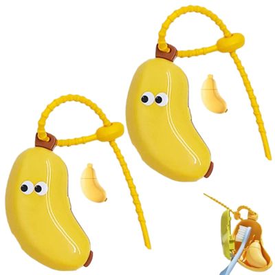 2pcs Banana Toothbrush Cover, Portable Banana Toothbrush Case with Toothpaste Dispenser,Travel Banana Toothbrush Holder, Clip-On Toothbrush Protector, Tooth Brush Travel Case Protector (Yellow)