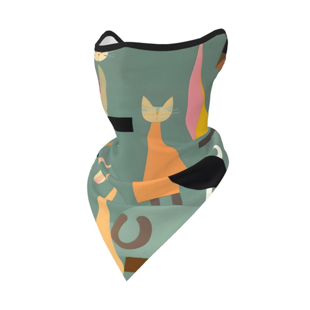 Mid-Century Modern Art Cats Face Cover Scarf, Breathable for Running Camping Climbing
