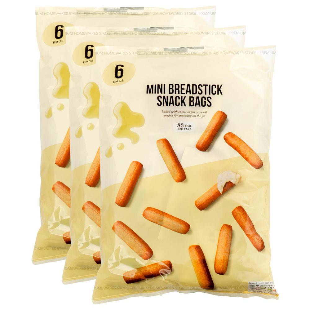 18 x 20g (3 x 6pk) Mini French Breadstick Snack Bags, Baked with Extra Virgin Olive Oil, 83 Calories Per Pack, 360g