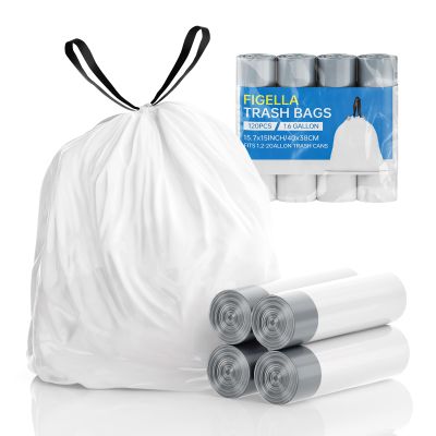 1.6 Gallon Drawstring Small Trash Bags 120Pcs Mini White Garbage Bags, Plastic Trash Can Bin Liners Unscented for Home Bathroom Kitchen Bedroom Office