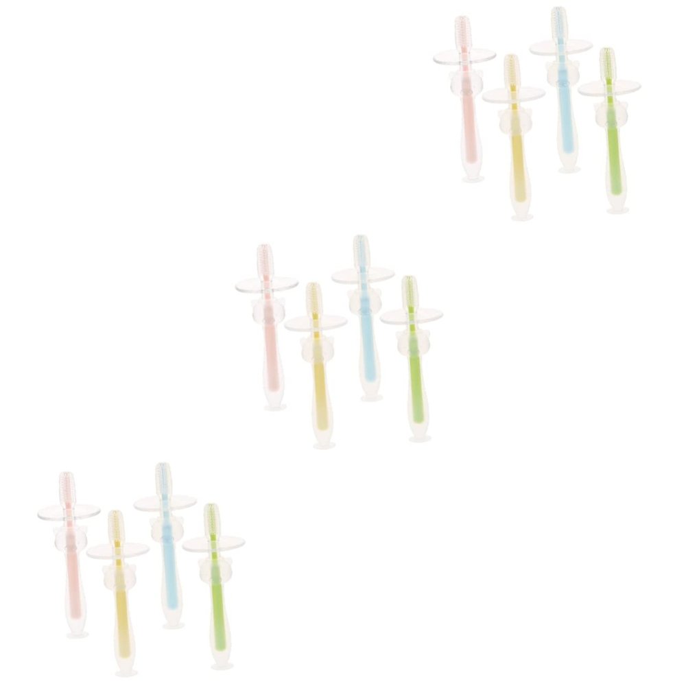 BESTYASH 12pcs Silicone Toothbrush for Boy Girl Months Training Toothbrush Suction Base for Boy Girl Years Old Brushing