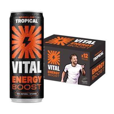 VITAL Sparkling Tropical Boost Sugar Free Energy Drink, 12 x 330ml
