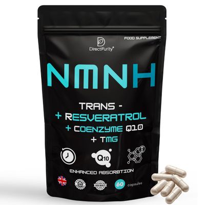 NMNH Supplement 600 mg, with Trans Resveratrol, CoQ10 and TMG, NMNH and resveratrol Supplements Support Cellular Health and Healthy Aging. Boost Vitality and Combat Aging.