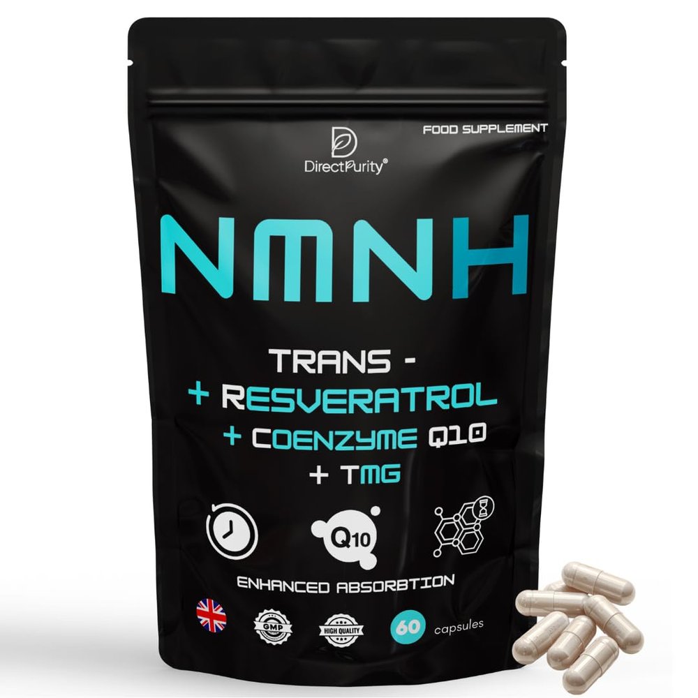 NMNH Supplement 600 mg, with Trans Resveratrol, CoQ10 and TMG, NMNH and resveratrol Supplements Support Cellular Health and Healthy Aging. Boost Vitality and Combat Aging.