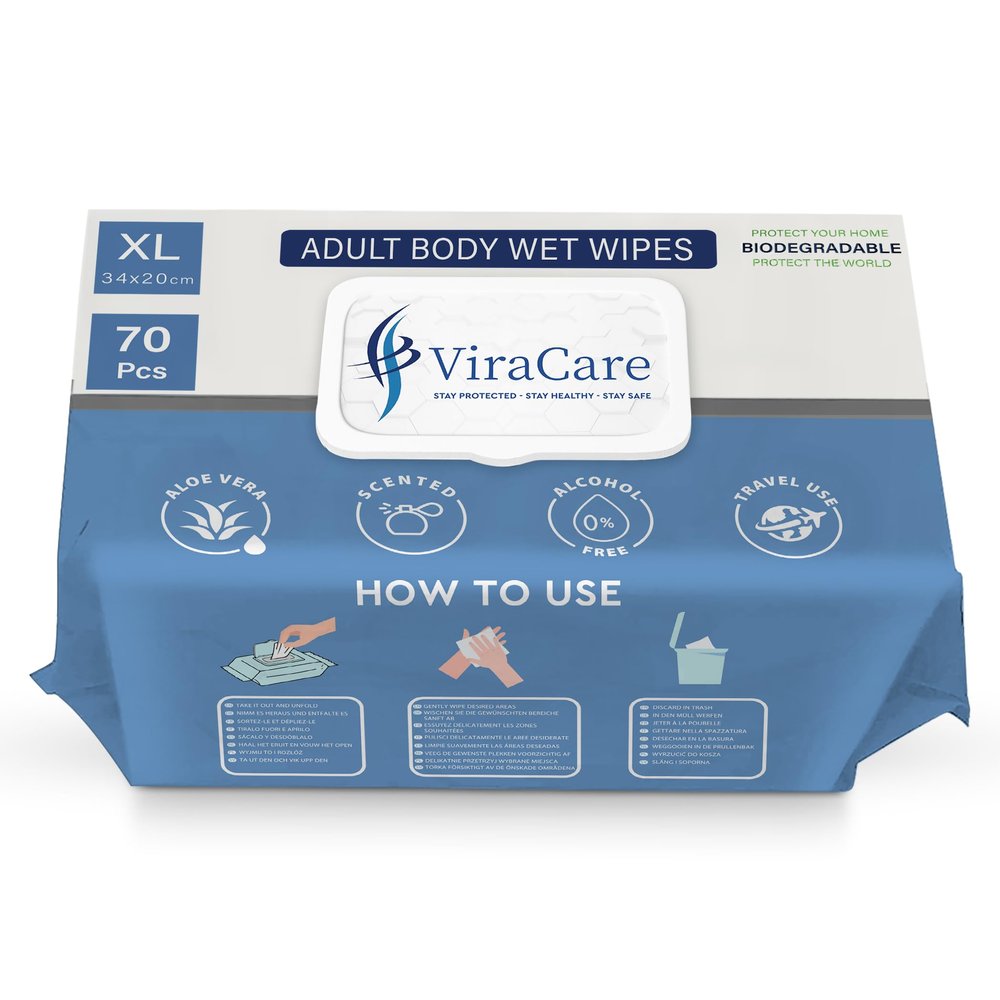 210 x Wet Wipes for Adults | Intimate Wipes with Aloe Vera | Biodegradable | Body Wipe for Adults No Shower | Shower Wipe | Extra Large | Size 34 x 20 cm | (3 Packs of 70)